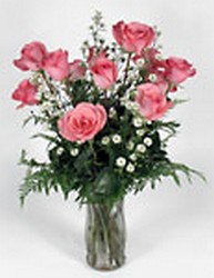 Dozen Pink Roses w/filler flower 