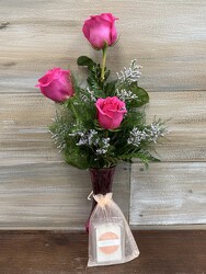 3 ROSE BUNDLE WITH CANDLE from Sidney Flower Shop in Sidney, OH