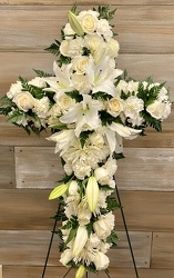 STANDING SPRAY WHITE CROSS  from Sidney Flower Shop in Sidney, OH