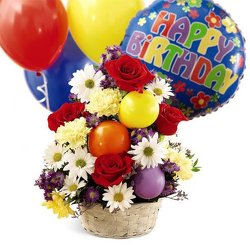 HAPPY BIRTHDAY BOUQUET AND BALLOONS from Sidney Flower Shop in Sidney, OH
